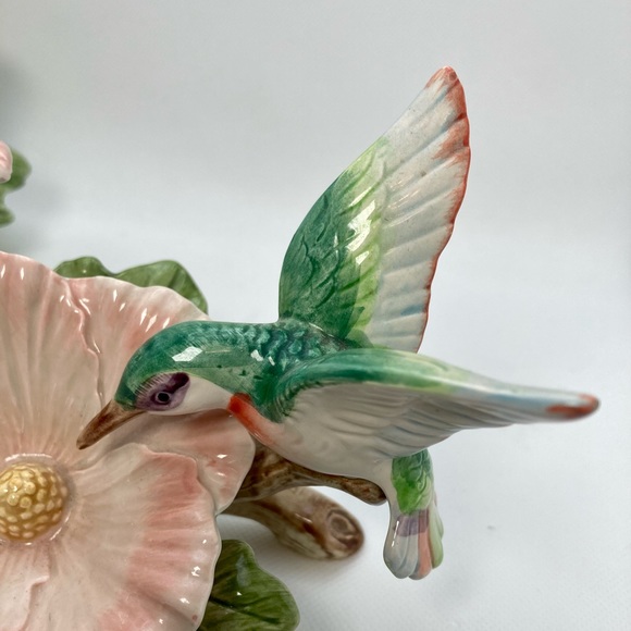 VTG Pair of Fitz and Floyd Hummingbird & Hibiscus Candlestick Holders - Picture 4 of 6